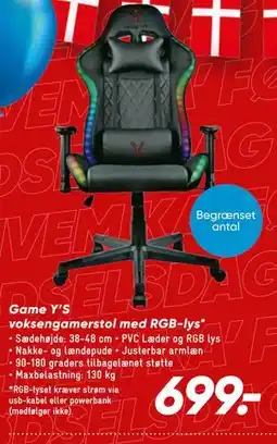 Bilka Game Y’S voksengamerstol med RGB-lys tilbud