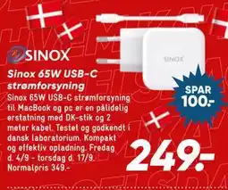 Bilka Sinox 65W USB-C strømforsyning tilbud