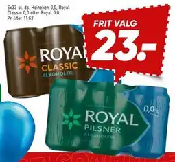 Bilka Heineken 0,0, Royal Classic 0,0 eller Royal 0,0 tilbud