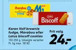 Bilka Karen Volf brownie fudge, Marabou eller Lotus biscoff cookies tilbud