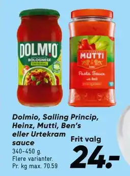 Bilka Dolmio, Salling Princip, Heinz, Mutti, Ben’s eller Urtekram sauce tilbud