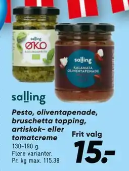 Bilka salling Pesto, oliventapenade, bruschetta topping, artiskok- eller tomatcreme tilbud