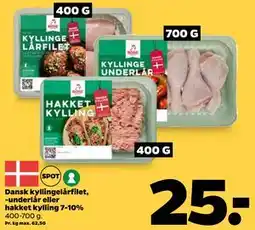 Netto Dansk kyllingelårfilet, -underlår eller hakket kylling 7-10% tilbud