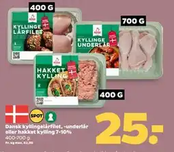 Netto Dansk kyllingelårfilet, -underlår eller hakket kylling 7-10% tilbud