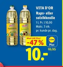 Lidl VITA D'OR Raps- eller solsikkeolie, App-pris tilbud