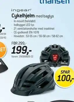 Thansen ingear Cykelhjelm med baglys tilbud
