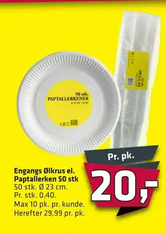 Fleggaard Engangs Ølkrus el. Paptallerken 50 stk tilbud