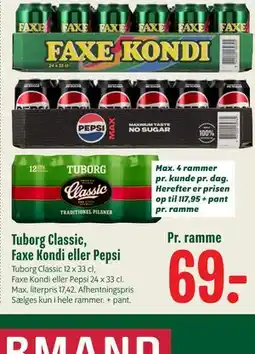 Min Købmand Tuborg Classic, Faxe Kondi eller Pepsi tilbud