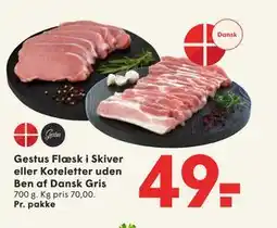 SPAR Gestus Flæsk i Skiver eller Koteletter uden Ben af Dansk Gris tilbud