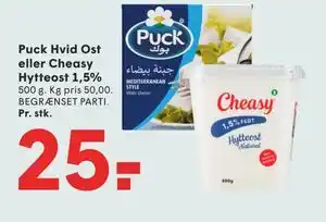SPAR Puck Hvid Ost eller Cheasy Hytteost 1,5% tilbud