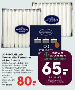 SPAR ASP-HOLMBLAD Krone- eller Fyrfadslys af Ren Stearin tilbud