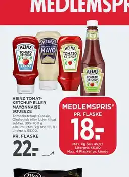 MENY HEINZ TOMATKETCHUP ELLER MAYONNAISE SQUEEZE tilbud