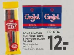 MENY TOMS PINGVIN SLIKPOSE, GO’E STÆNGER ELLER GA-JOL tilbud