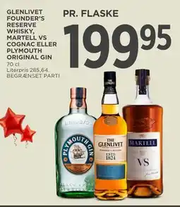MENY GLENLIVET FOUNDER’S RESERVE WHISKY, MARTELL VS COGNAC ELLER PLYMOUTH ORIGINAL GIN tilbud