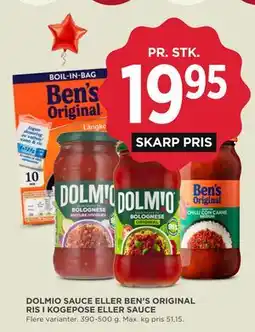 MENY DOLMIO SAUCE ELLER BEN’S ORIGINAL RIS I KOGEPOSE ELLER SAUCE tilbud