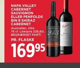 MENY NAPA VALLEY CABERNET SAUVIGNON ELLER PENFOLDS BIN 8 SHIRAZ CABERNET tilbud