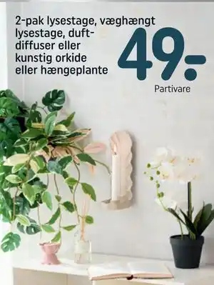 2-pak lysestage, væghængt lysestage, duftdiffuser eller kunstig orkide eller hængeplante