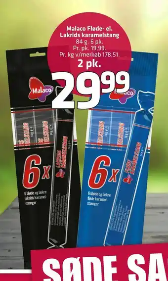 Fleggaard Malaco Fløde- el. Lakrids karamelstang tilbud