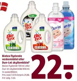Coop 365 Biotex flydende vaskemiddel eller Dun-Let skyllemiddel tilbud