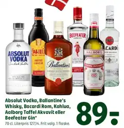 Coop 365 Absolut Vodka, Ballantine's Whisky, Bacardi Rom, Kahlua, Aalborg Taffel Akevitt eller Beefeater Gin tilbud