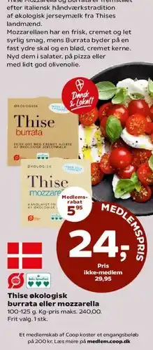 SuperBrugsen Thise økologisk burrata eller mozzarella tilbud