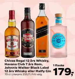 SuperBrugsen Chivas Regal 12 års, Havana Club 7 års, Johnnie Walker Black Label eller Malfy Gin tilbud