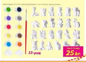 Med 6 figurer, 6 x 3 mL maling og 1 pensel