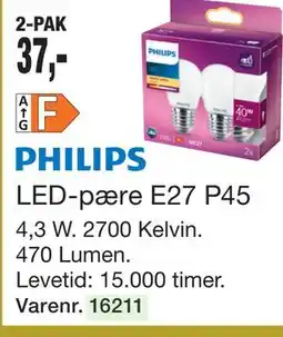 Harald Nyborg PHILIPS LED-pære E27 P45 tilbud