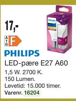 Harald Nyborg PHILIPS LED-pære E27 A60 tilbud