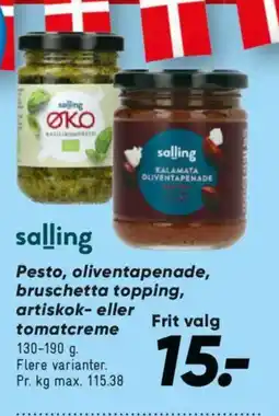 Bilka Salling pesto, oliventapenade, bruschetta topping, artiskok- eller tomatcreme tilbud