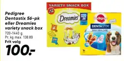 Bilka Pedigree Dentastix 56-pk eller Dreamies variety snack box tilbud