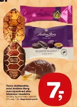 Kvickly Toms skildpadde, mini Anthon Berg marcipanbrød eller blomme i madeira tilbud