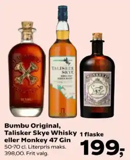 Kvickly Bumbu Original Talisker Skye Whisky Monkey 47 Gin tilbud