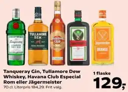 Kvickly Tanqueray Gin, Tullamore Dew Whiskey, Havana Club Especial Rom eller Jägermeister tilbud