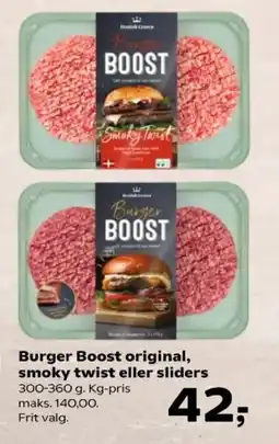 Kvickly Burger Boost original, smoky twist eller sliders tilbud