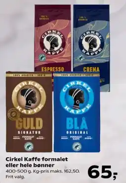 Kvickly Cirkel Kaffe formalet eller hele bønner tilbud