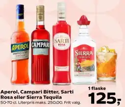 Kvickly Aperol, Campari Bitter, Sarti Rosa eller Sierra Tequila tilbud