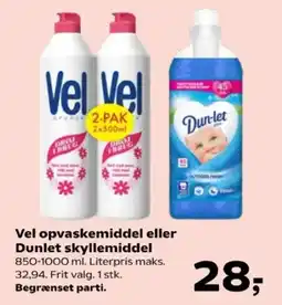 Kvickly Vel opvaskemiddel eller Dunlet skyllemiddel tilbud