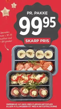 MENY Mørbrad af gris med flødekartofler eller kyllingebryst med kartoffeltårne tilbud