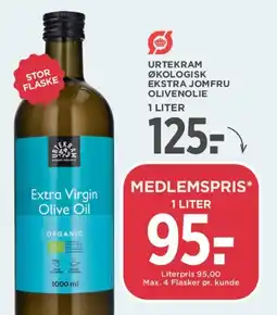 MENY Urtekram økologisk ekstra jomfru olivenolie 1 liter tilbud