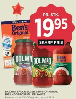 MENY Dolmio sauce eller Ben's Original ris i kogepose tilbud