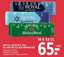 MENY Royal Export / Blanche eller Heineken 18 x 33 cl tilbud