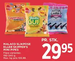 MENY Malaco slikpose eller Skippers' Mini Pipes tilbud