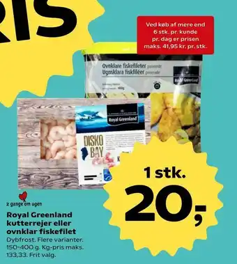 Kvickly Royal Greenland kutterrejer eller ovnklar fiskefilet tilbud