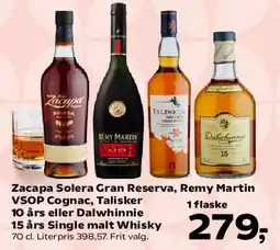 Kvickly Zacapa Solera Gran Reserva, Rémy Martin VSOP, Talisker 10 års eller Dalwhinnie 15 års tilbud