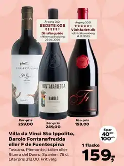 Kvickly Villa da Vinci Stp Ippolito, Barolo Fontanafredda eller F de Fontanafredda tilbud