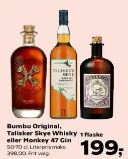 Kvickly Bumbu Original, Talisker Skye Whisky eller Monkey 47 Gin tilbud