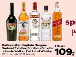 Kvickly Baileys Likor, Captain Morgan, Smirnoff Vodka, Gordon's Gin eller Johnnie Walker Red Label Whisky tilbud