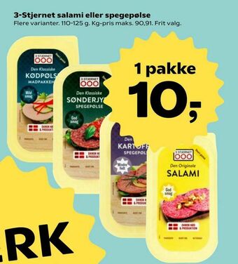 Kvickly 3-Stjernet salami eller spegepølse tilbud