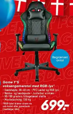 Bilka Game YS voksengamerstol med RGB-lys tilbud